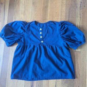 Navy Blue Cotton Puff Sleeve Day Blouse
